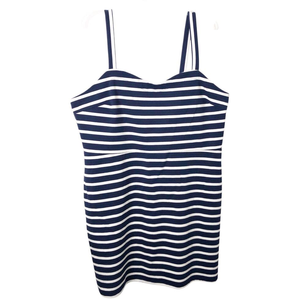 Old Navy Women's Sleeveless Ponte Sheath Navy Striped Back Zip Dress Size XXL
